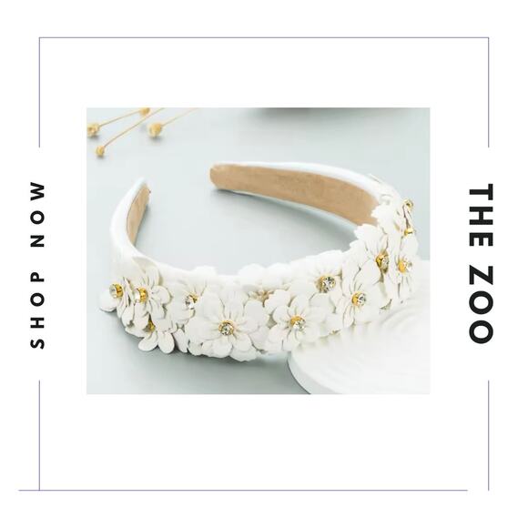 Jeweled Floral Headband White - Picture 1 of 2